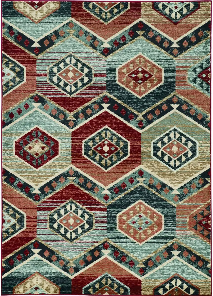 3'X5' Red Machine Woven Honeycomb Lodge Indoor Area Rug Photo 2