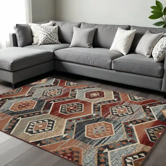 Red Gray And Orange Geometric Area Rug Photo 1