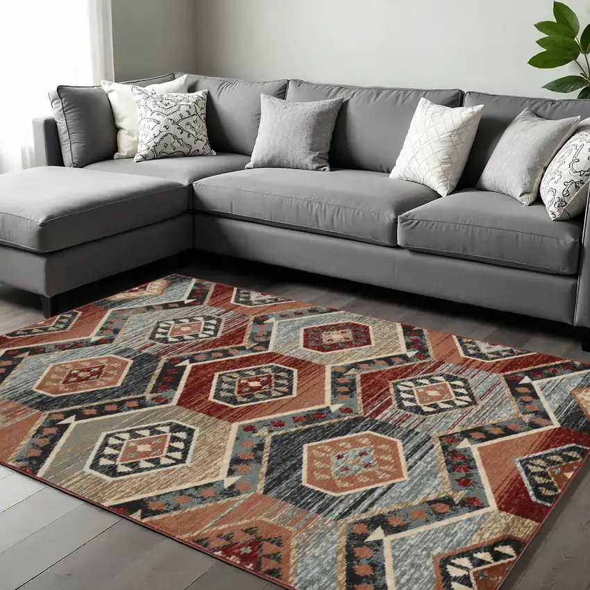 Red Gray And Orange Geometric Area Rug Photo 1