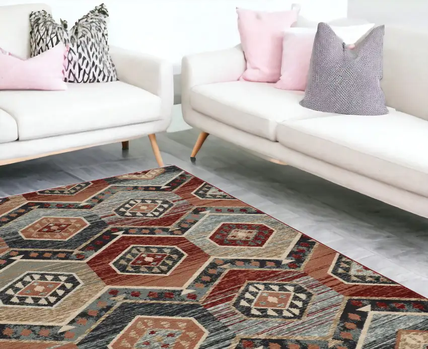 8'X10' Red Machine Woven Honeycomb Lodge Indoor Area Rug Photo 1