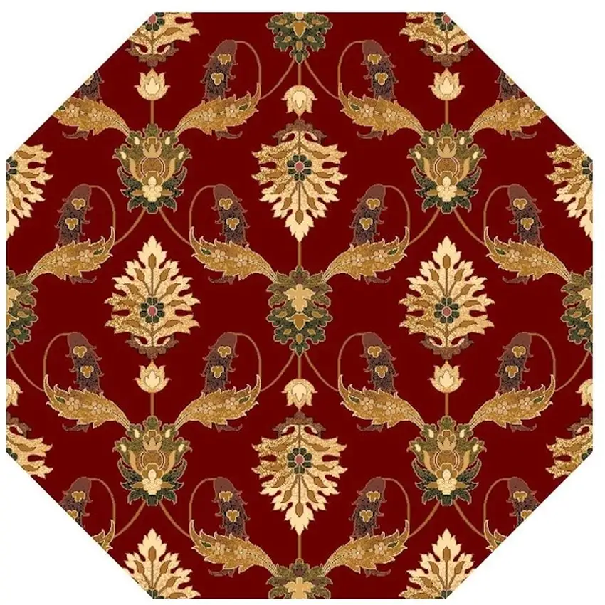 Red Octagon Floral Vines Area Rug Photo 2