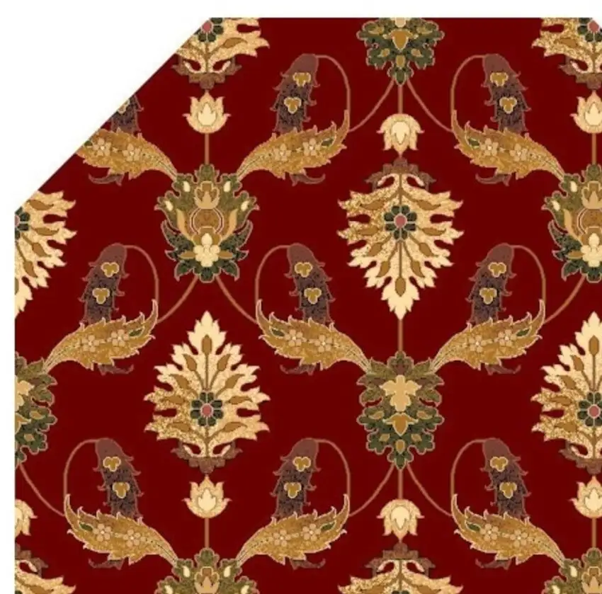 Red Octagon Floral Vines Area Rug Photo 3