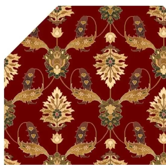 Red Octagon Floral Vines Area Rug Photo 3