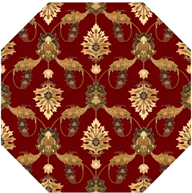 Red Machine Woven Traditional Octagon Indoor Area Rug Photo 3
