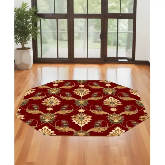Red Octagon Floral Vines Area Rug Photo 1