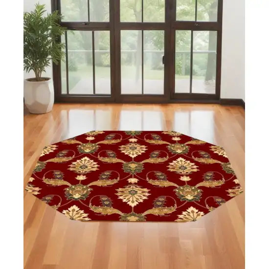Red Octagon Floral Vines Area Rug Photo 2