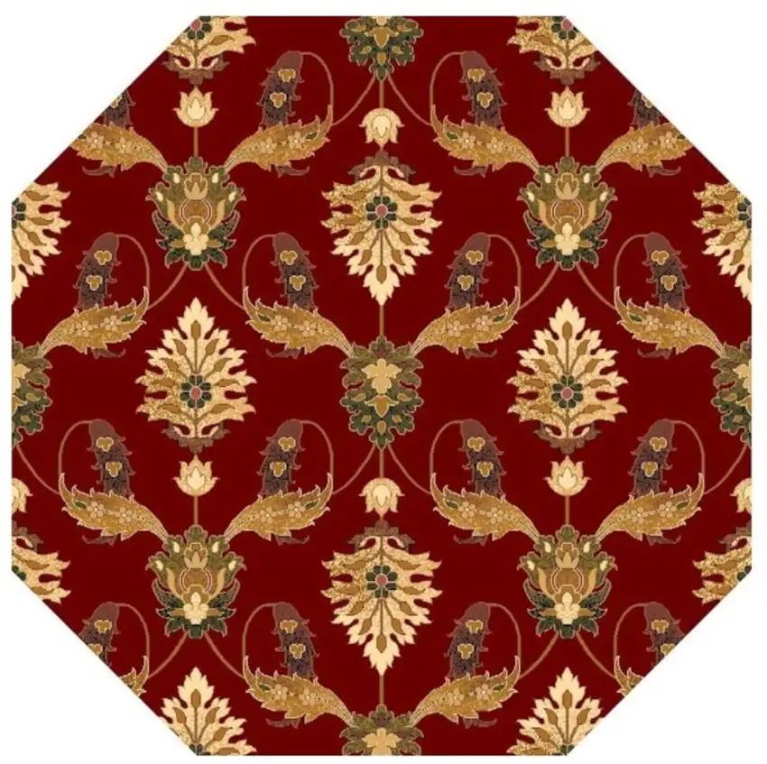Red Octagon Floral Vines Area Rug Photo 1