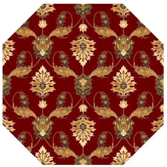 Red Octagon Floral Vines Area Rug Photo 1