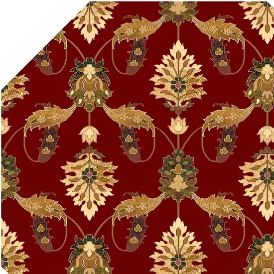 8' Red Beige And Brown Floral Vines Octagon Rug Photo 4
