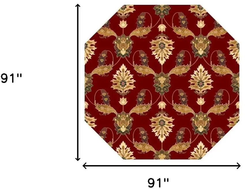 Red Octagon Floral Vines Area Rug Photo 3