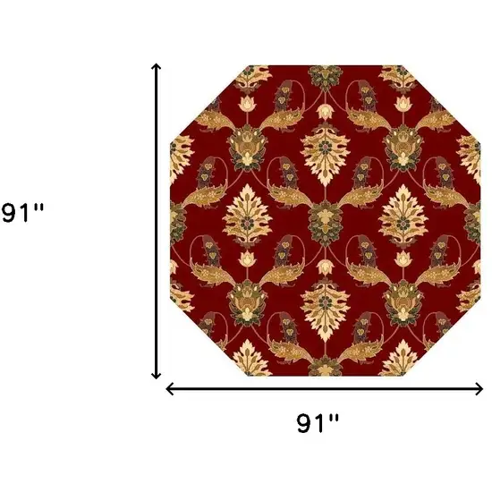 Red Octagon Floral Vines Area Rug Photo 3