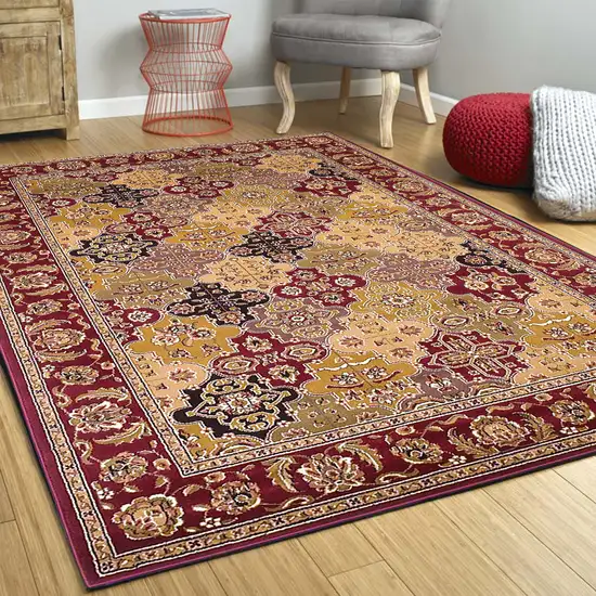 Red Machine Woven Traditional Quatrefoil Octagon Indoor Area Rug Photo 5