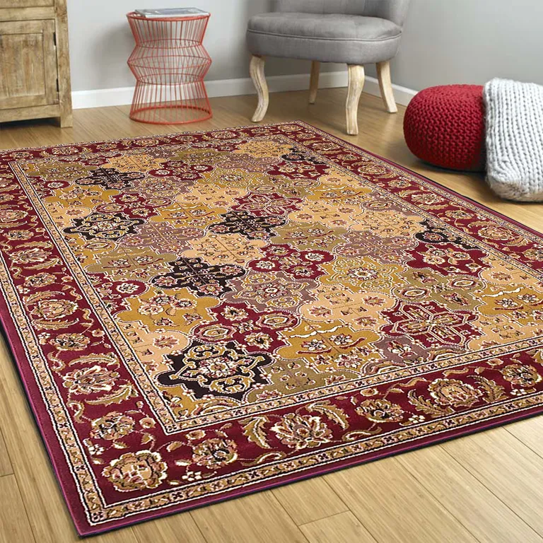 Red Machine Woven Traditional Quatrefoil Octagon Indoor Area Rug Photo 5
