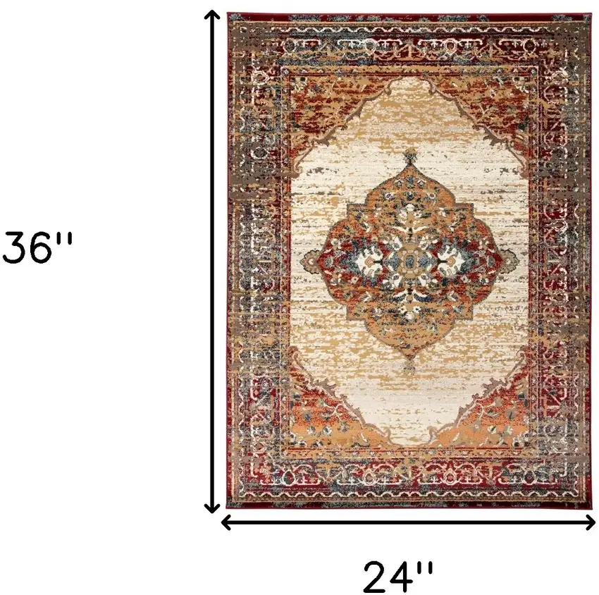 Red Medallion Power Loom Area Rug Photo 6