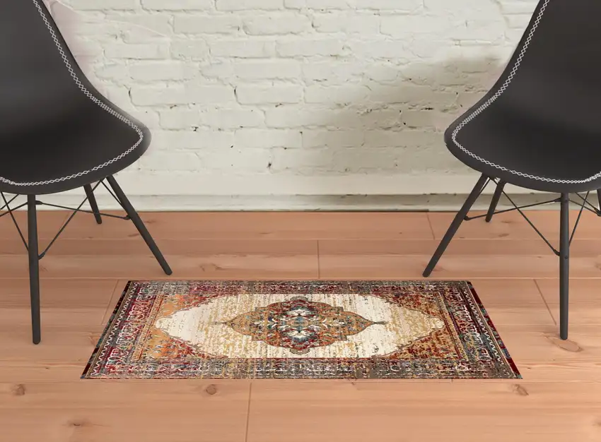 Red Medallion Power Loom Area Rug Photo 4