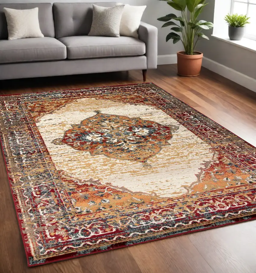 5' X 7' Red Medallion Power Loom Area Rug Photo 1