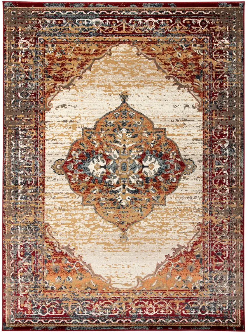 Red Medallion Power Loom Area Rug Photo 1