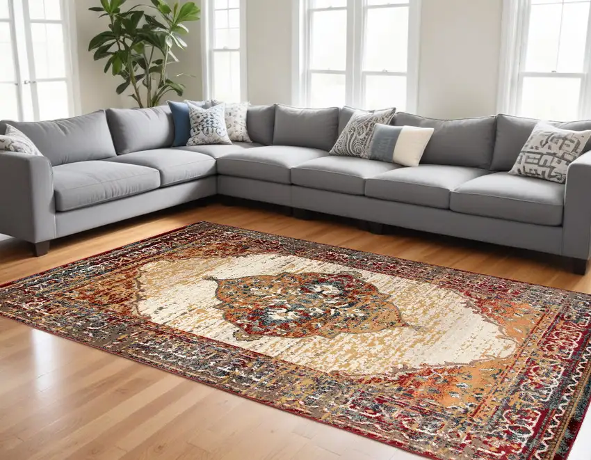 Red Medallion Power Loom Area Rug Photo 1