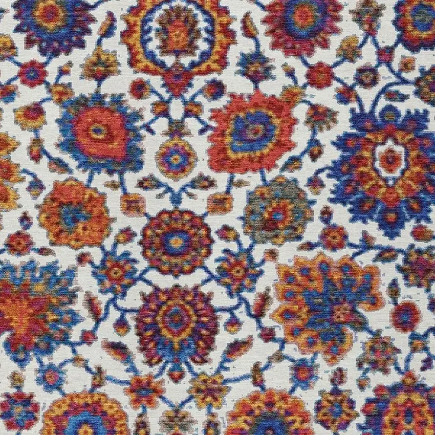 Red Navy Blue And Ivory Floral Medallion Washable Indoor Outdoor Area Rug Photo 5