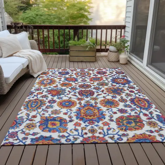 Red Navy Blue And Ivory Floral Medallion Washable Indoor Outdoor Area Rug Photo 8