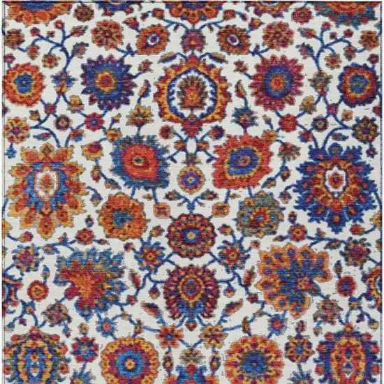 Red Navy Blue And Ivory Floral Medallion Washable Indoor Outdoor Area Rug Photo 6