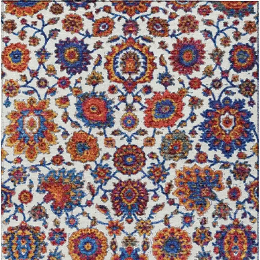 Red Navy Blue And Ivory Floral Medallion Washable Indoor Outdoor Area Rug Photo 6