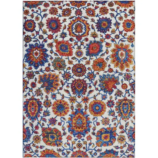 Red Navy Blue And Ivory Floral Medallion Washable Indoor Outdoor Area Rug Photo 3