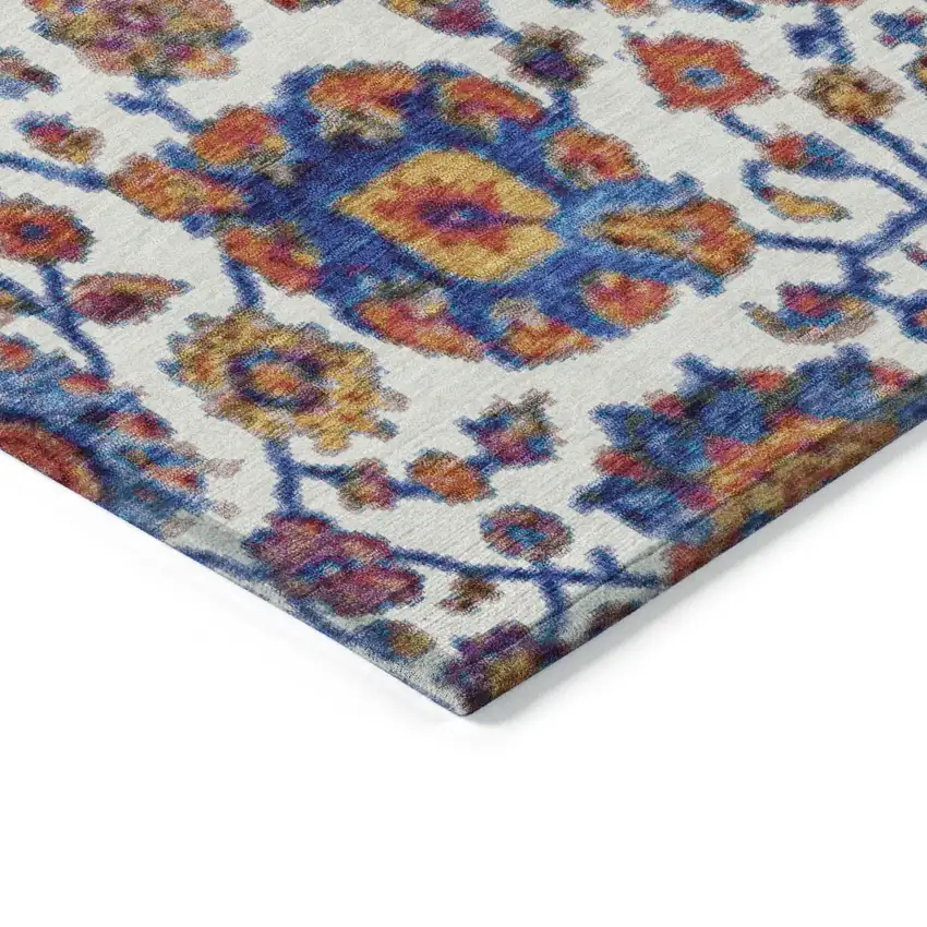 Red Navy Blue And Ivory Floral Medallion Washable Indoor Outdoor Area Rug Photo 4