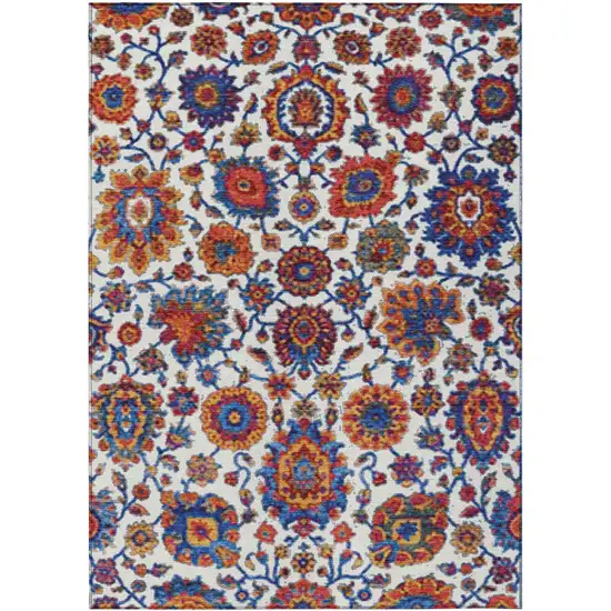 Red Navy Blue And Ivory Floral Medallion Washable Indoor Outdoor Area Rug Photo 1