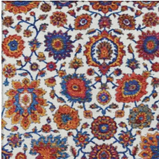 Red Navy Blue And Ivory Floral Medallion Washable Indoor Outdoor Area Rug Photo 5