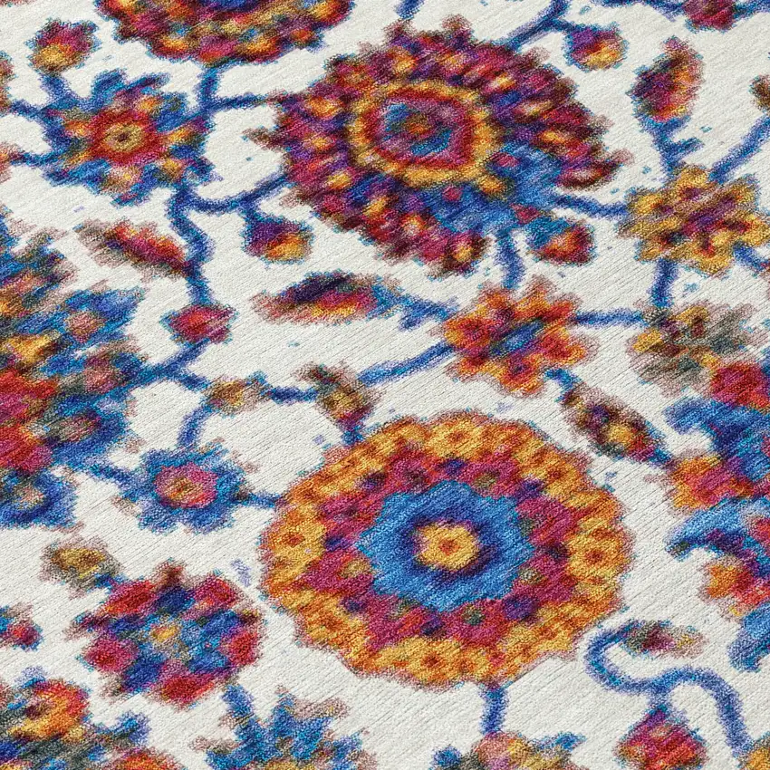 Red Navy Blue And Ivory Floral Medallion Washable Indoor Outdoor Area Rug Photo 8