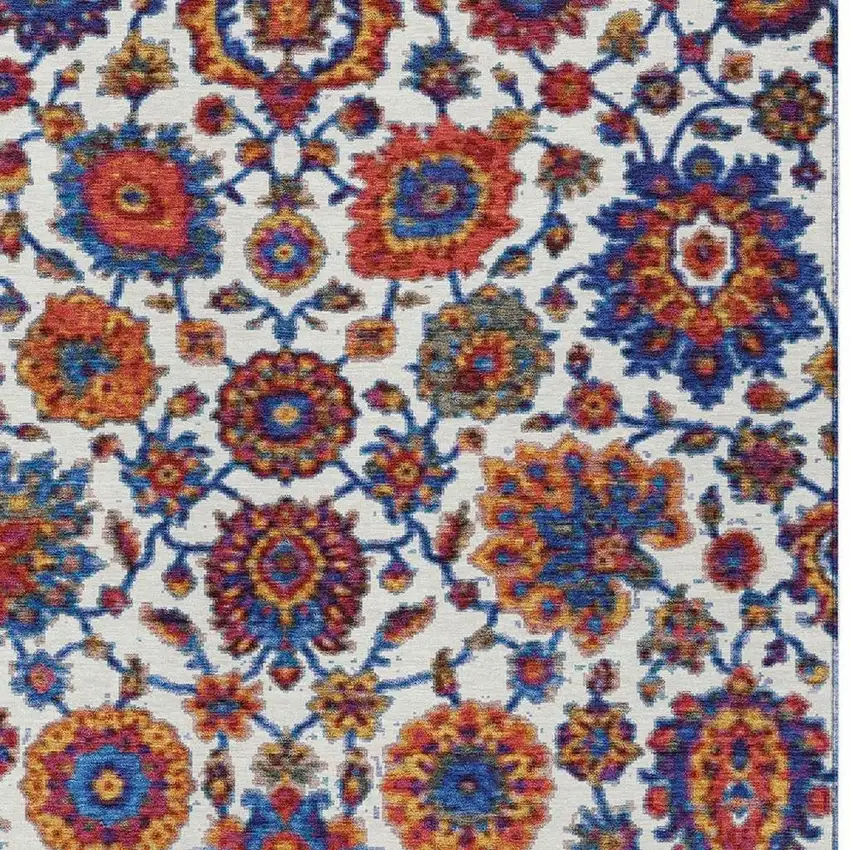 Red Navy Blue And Ivory Floral Medallion Washable Indoor Outdoor Area Rug Photo 5