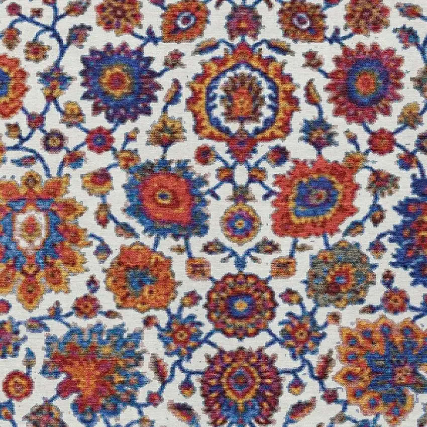 Red Navy Blue And Ivory Floral Medallion Washable Indoor Outdoor Area Rug Photo 6