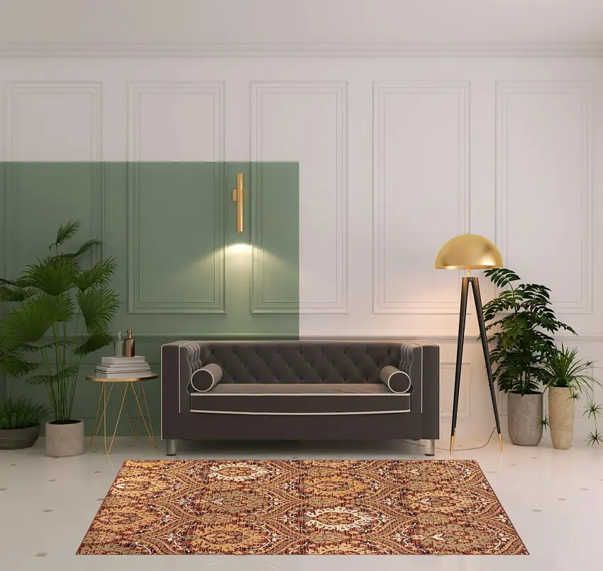 Red Olive And Gold Floral Stain Resistant Area Rug Photo 10