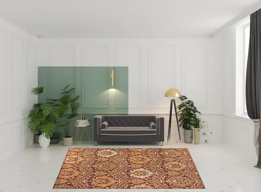 Red Olive And Gold Floral Stain Resistant Area Rug Photo 10