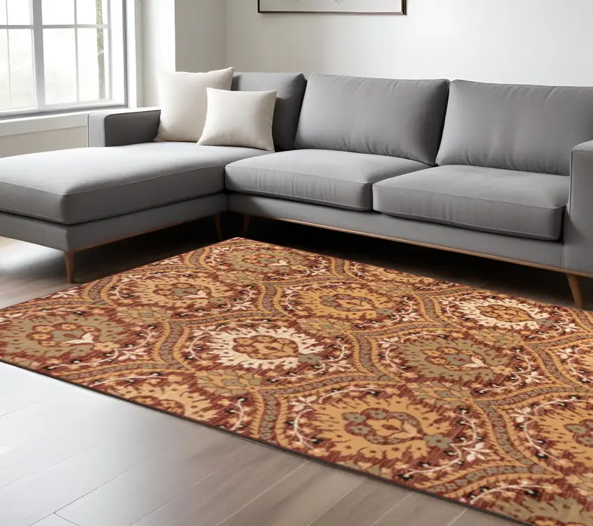 Red And Gold Floral Area Rug Photo 1