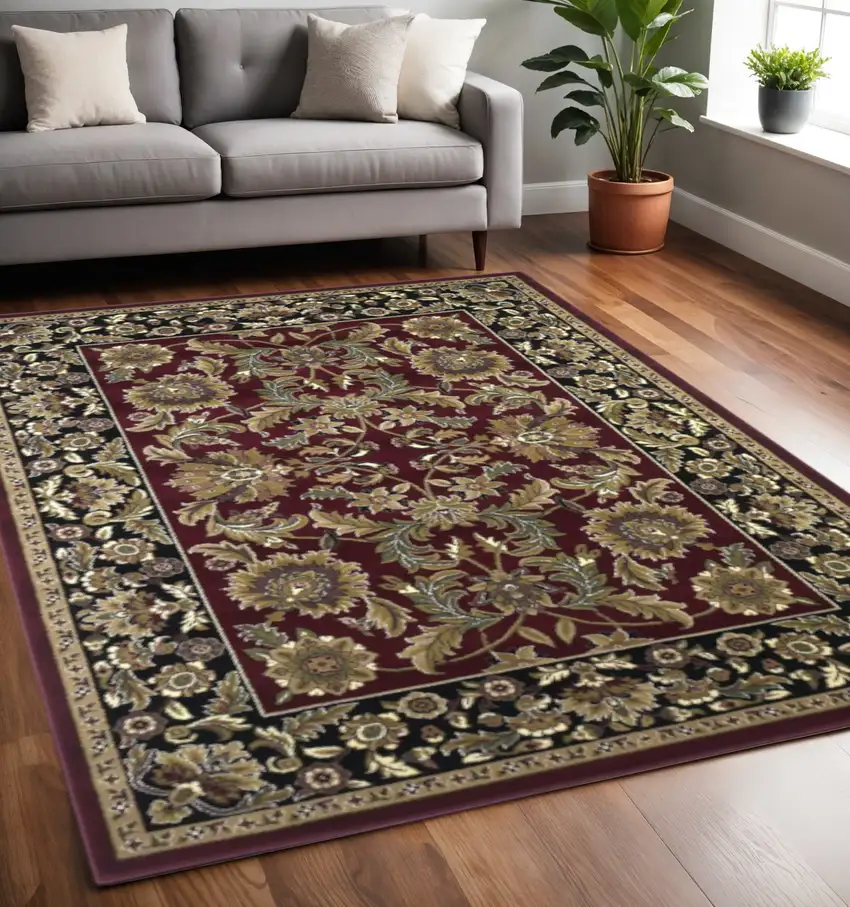 Red And Black Floral Medallion Area Rug Photo 1