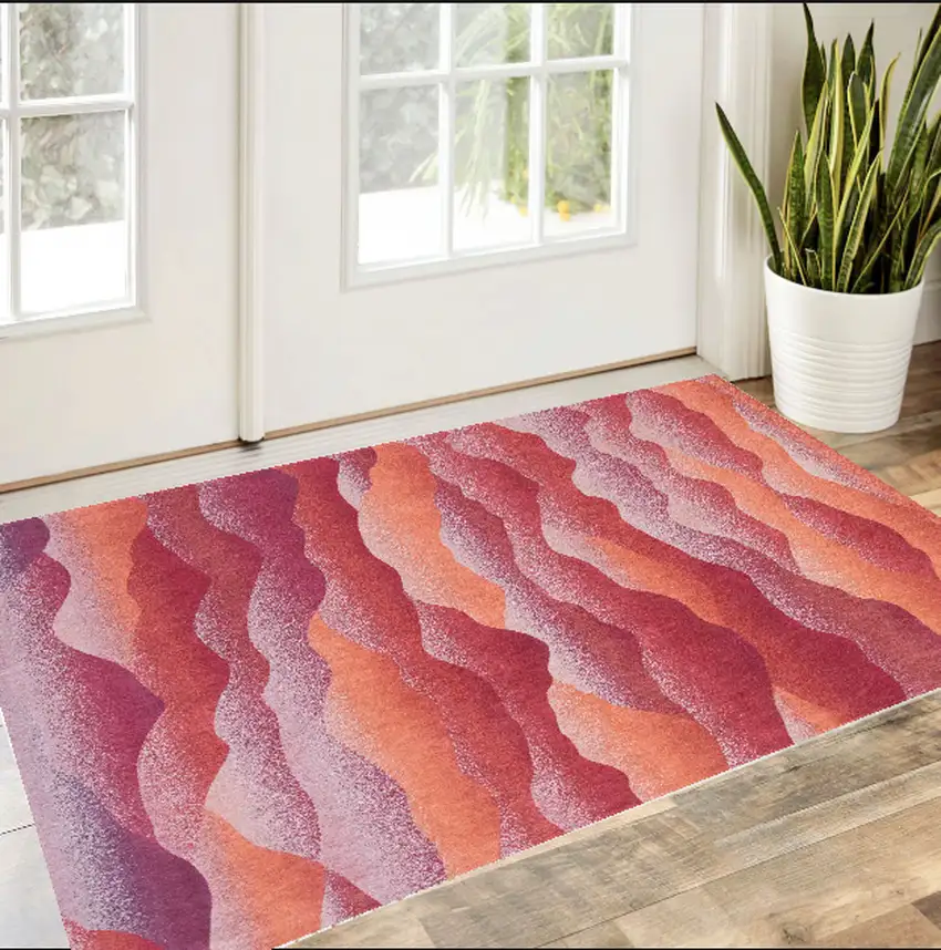 Red Orange Abstract Non Skid Area Rug Photo 1