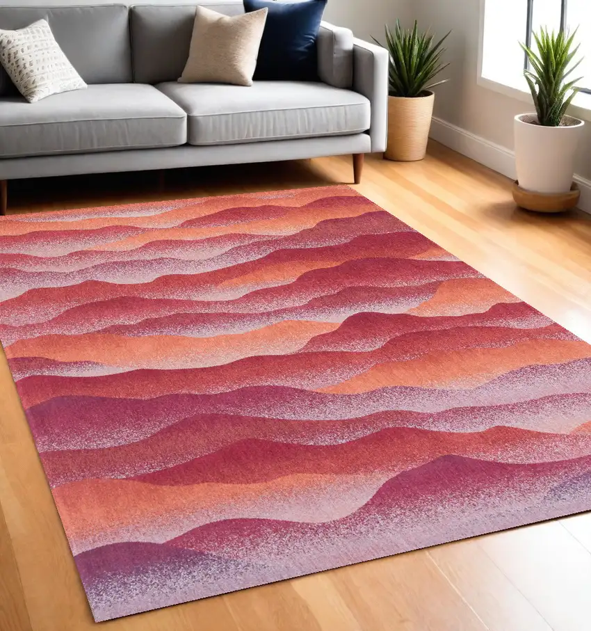 Red Orange Abstract Non Skid Area Rug Photo 1