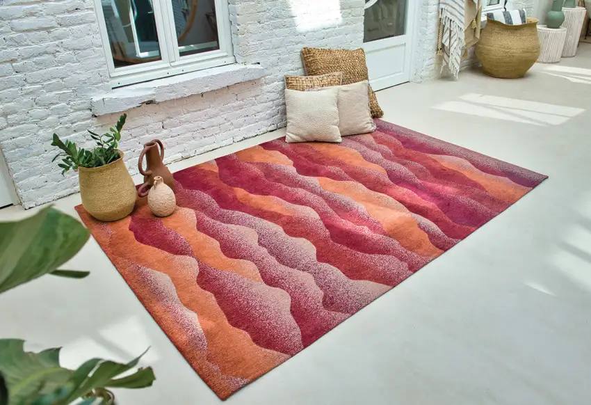 Red Orange Abstract Non Skid Area Rug Photo 7