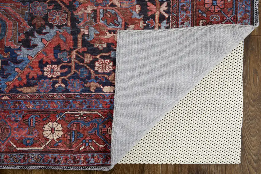 Red Orange And Blue Floral Power Loom Area Rug Photo 4