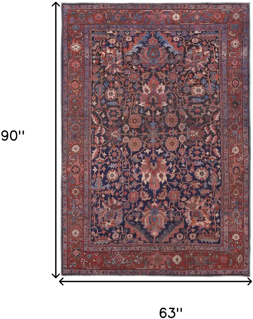 Red Orange And Blue Floral Power Loom Area Rug Photo 3