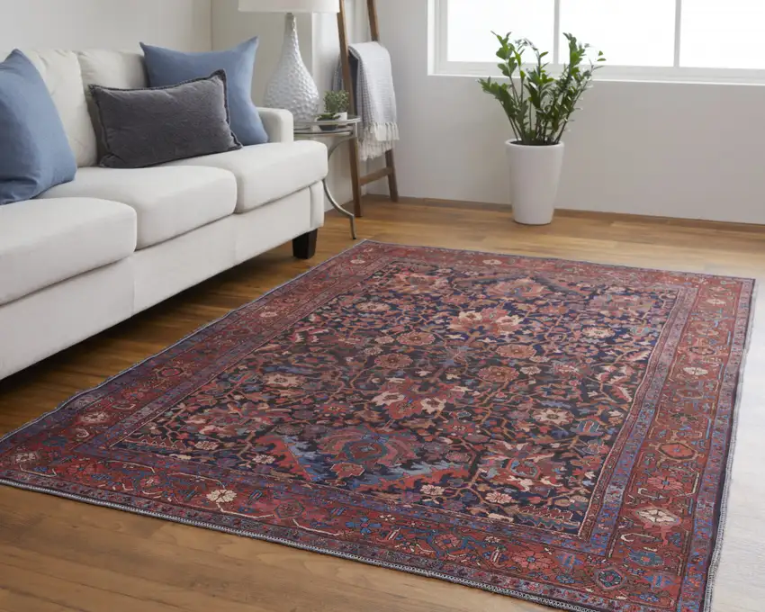 Red Orange And Blue Floral Power Loom Area Rug Photo 8