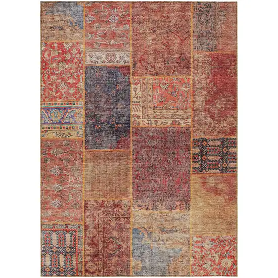 Red Orange And Blue Patchwork Washable Indoor Outdoor Area Rug Photo 2