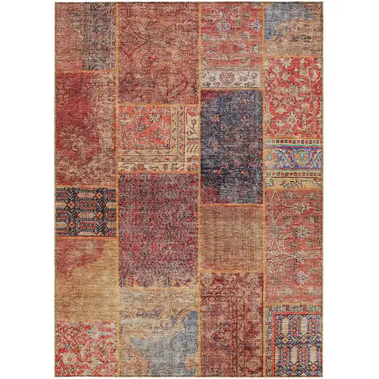 Red Orange And Blue Patchwork Washable Indoor Outdoor Area Rug Photo 7
