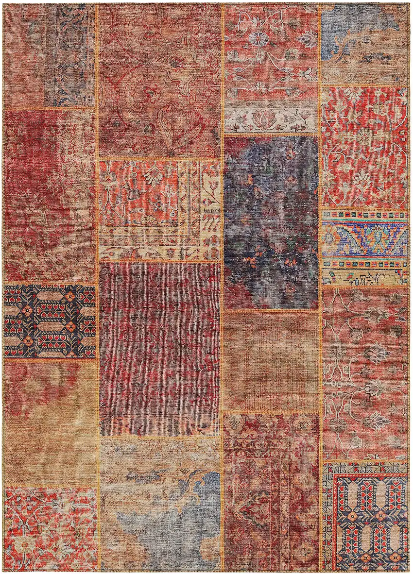 Red Orange And Blue Patchwork Washable Indoor Outdoor Area Rug Photo 7
