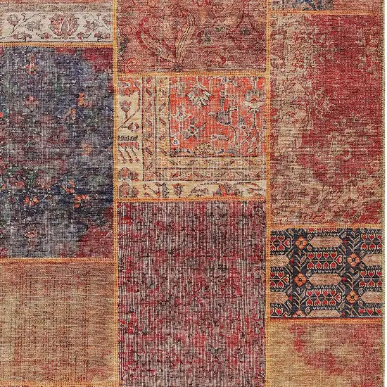 Red Orange And Blue Patchwork Washable Indoor Outdoor Area Rug Photo 6