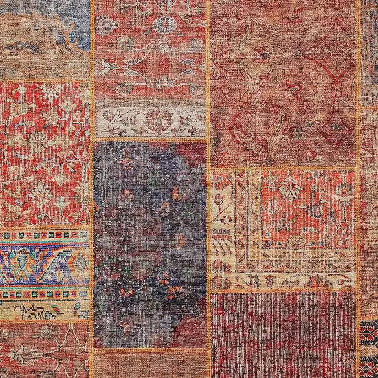 Red Orange And Blue Patchwork Washable Indoor Outdoor Area Rug Photo 6