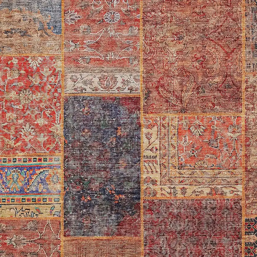 Red Orange And Blue Patchwork Washable Indoor Outdoor Area Rug Photo 6