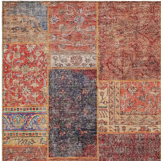 Red Orange And Blue Patchwork Washable Indoor Outdoor Area Rug Photo 6